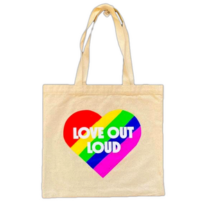 Love Out Loud Rainbow Heart Gay Pride Canvas Tote Bag - NWT